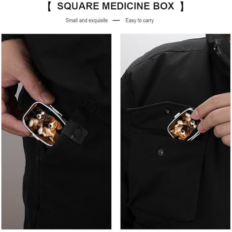 Puppies Dogs Pets Animals Pill Case 2 Compartments Small Pill Box with Mirror Square Medicine Travel Pill Organizer Pocket Purse Medicine Vitamin Organizer for Fish Oil, Supplements