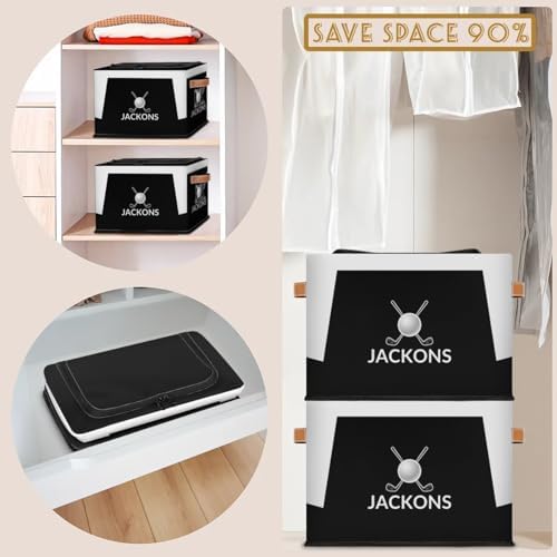 Custom Storage Basket with Zipper Lid, Golf Ball Sport Foldable Fabric Storage Boxes Decorative Closet Shelves Clothes Organizer Container Cubes with Handle 1PCS