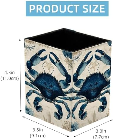 Retro Crab Pen Holder for Desk Decor, Rectangular PVC Leather Pencil Cup for Desk Pen Organizer, Makeup Brush Holder for School, Home, Office