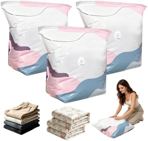 No-Pump Vacuum Storage Bags, 2026 New Press & Seal Reusable Space-Saving Bags，Air Tight Compression Storage Bags for Clothes, Comforters, Blankets, Bedding, Travel Home Organization(19.6x27.5in,3pc)