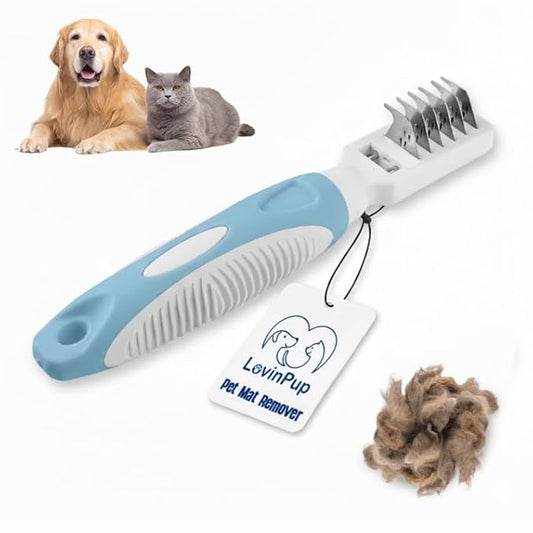 Pet Mat Remover – Professional Dematting Comb for Dogs and Cats – Stainless Steel Rounded Teeth for Gentle Knot & Tangle Removal – Dog Dematting Tools & Dog Grooming Supplies