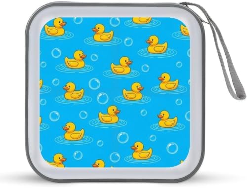 CD Case Holder with 40 Capacity, Rubber Ducks Disc Organizer Binder | Portable DVD Case, Cute Yellow Rubber Ducks, Sturdy Zipper, Carry Handle, Hard Plastic Car Accessories