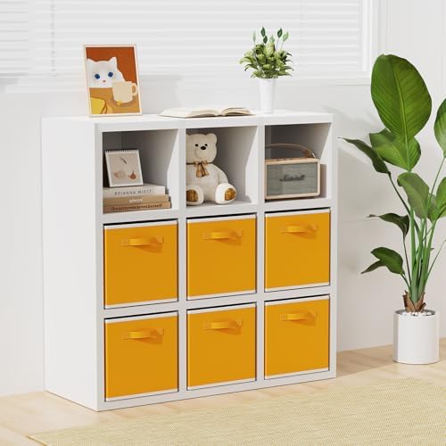 MAX Houser 6 Pack Foldable Fabric Storage Bins with Dual Handles, Yellow | 6 pack cloth storage bins with dual carry handles, Foldable Storage Cubes Organizer Baskets, ideal for home bedroom closet