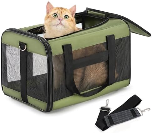 Conlun Cat Carrier Airline Approved, Soft-Sided Dog Carrier with Inner Safety Leash, Pet Transport Carrier for Small-Medium Cats Puppies up to 15 Lbs, Collapsible Travel Kitten Carrier Bag -Green M | Airline Approved,with Inner Safety Leash,Collapsible...