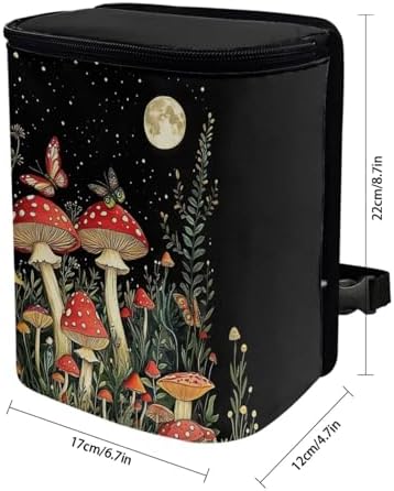 DISNIMO Butterfly Mushroom Car Trash Can with Lid Cute Car Accessories Leak Proof Car Trash Bag Hanging Car Garbage Can Multipurpose Storage Container for Back Seat Road Trip