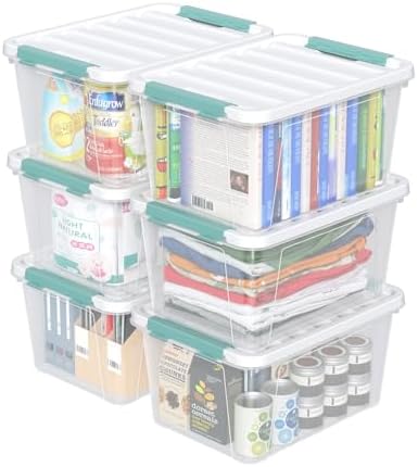 Sandmovie 20 Quart Storage Bin with Latching Lid, Plastic Clear Latch Storage Box, 6 Packs
