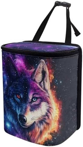 DISNIMO Galaxy Star Wolf Car Trash Can with Lid, Leak Proof Trash Bin Garbage Bag Collapsible Automatic Portable Trash Can, Easy to Clean, Used in Car Home Office