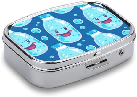 Pill Organizer, Portable Pill Box, Travel 7 Day Pillcase Water Bottle Pattern Medicine Organizer 2 Compartments Medicine Container for Vitamins, Medications, Fish Oil and Supplements