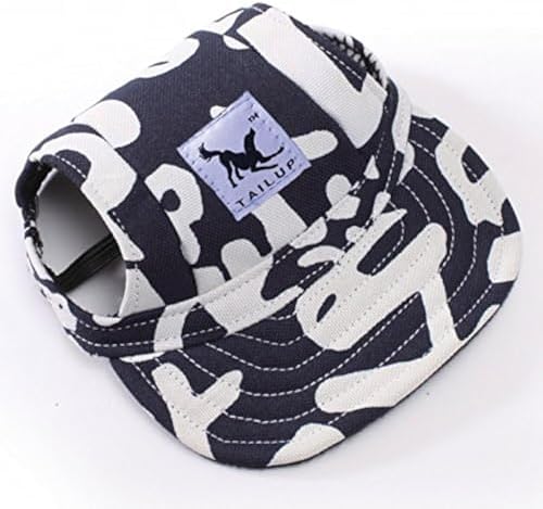 Leconpet Baseball Caps Hats with Neck Strap Adjustable Comfortable Ear Holes for Small Medium and Large Dogs in Outdoor Sun Protection (M, Blue Letters)