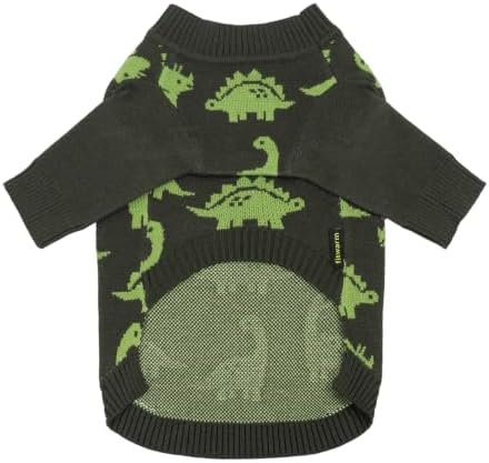 Fitwarm Dinosaur Dog Jacquard Sweater, Knitted Winter Clothes for Small Dogs Boy Girl, Cozy Pet Outfit, Dark Green, Olive, White, Large
