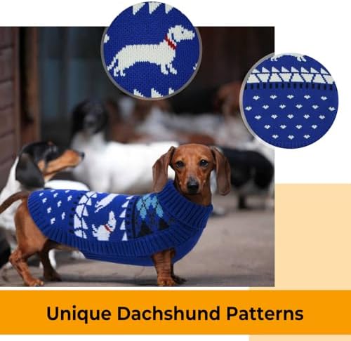 Lelepet Dachshund Sweater Turtleneck Dog Sweaters for Small Dogs (XS-XL) | Warm Pullover Knitted Dog Coat,Cold Weather Dachshund Clothes,Fall/Winter Cozy Outfit for Wiener Dogs,Stretchy Knitwear, Blue