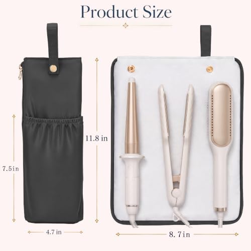 Hot Tools Travel Bag with Heat Resistant Mat, 2-in-1 Hair Tools Organizer Bag for Curling Iron, Flat Iron, Portable Holder & Mat with Cord Pocket for Home Travel(Black)