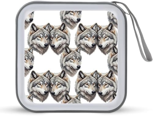 Portable 40-Disc CD Storage Binder Wolves Love, Hard Case Wallet with Handle, Protective Organizer for Movies Music Travel