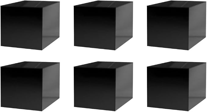 6 Pack 7 Inch Black Acrylic Display Box Versatile Square Plexiglass Retail Product Storage Bin or Merchandise Riser with One Open Side No Assembly by Marketing Holders