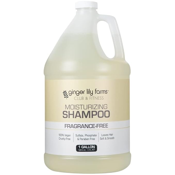 Ginger Lily Farms Club & Fitness Moisturizing Shampoo for All Hair Types, 100% Vegan & Cruelty-Free, Fragrance Free, 1 Gallon (Pack of 4)