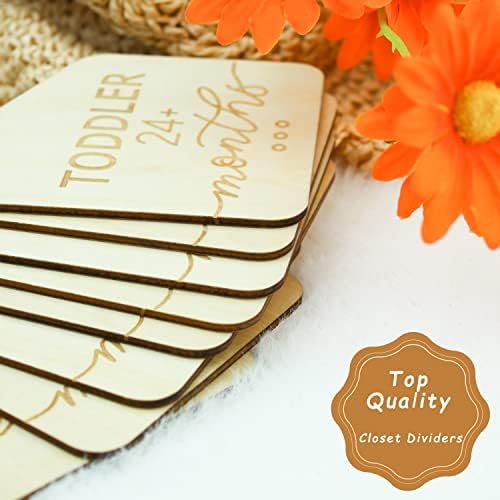 Baby Closet Dividers for Clothes Organizer - Set of 8 Beautiful Wooden Double-Sided Baby Clothes Size Organizer from Newborn to 24 Months for Nursery Decor