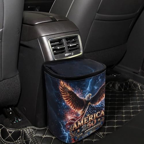 American 250th Car Hanging Trash Can Eagle Patriotic Garbage Can with Adjustable Straps Universal Car Accessories Interior for SUV Trucks