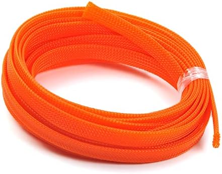 Bettomshin 1Pc 16.4Ft(5m) Cable Management Sleeve, 3/8"(10mm) Width PET Orange Cord Protector, Wire Loom Tube Insulated Split Sleeving for USB Cable Power Cord Organizer Video Cable Hider