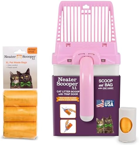 Neater Pet Brands Neater Scooper XL Cat Litter Scoop, 60 Refill Bags – Extra-Large Capacity Mess-Free Cat Litter Scooper with Bag for Large & Multiple Cats, Spill-Proof Litter Box Scooper with Holder