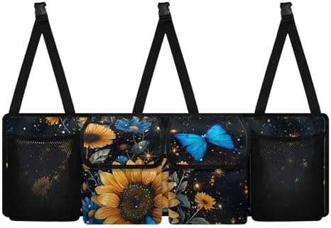 Sunflower Butterfly Car Trunk Organizer, Hanging Car Back Seat Storage Bag with 4 Pockets, Universal Automotive Interior Accessories, Keep Your Trunk Tidy