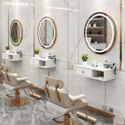 Wall Mounted Salon Station, Floating Makeup Vanity, with 1 Hair Dryer Holders, Hair Tool Organizer with Drawer, Suitable for Multiple Scenarios(Beige,19.6x10.2x5.9in)