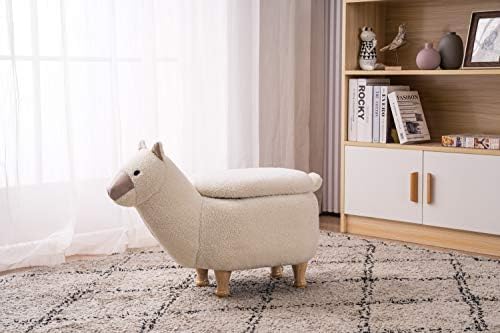 Home 2 Office Llama Ottoman with Storage for Bedroom, Playroom, Nursery or Recreation Room Decor, Soft Animal-Shaped Ottoman with Wooden Legs