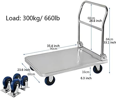 Foldable Stainless Steel Push Cart with Thick Panel - Heavy-Duty Platform Hand Truck for Tools & Appliances Transport, High Bearing Capacity, Portable & Durable
