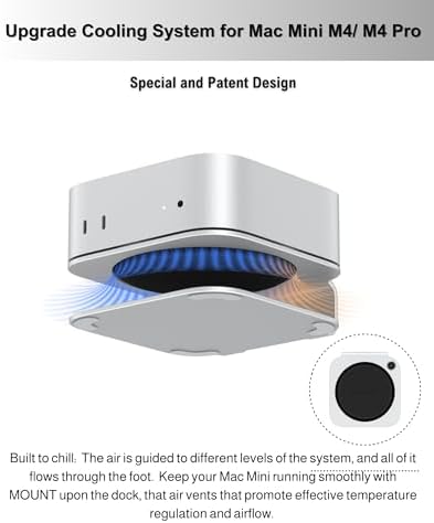 Mac mini M4/M4 Pro Stand, Aluminum Cooling Mount with Power Button Access | Aluminum Mac mini M4 Stand with Cooling Design, Power Button Access, Anti-Slip Pad, Compatible with 2024 Mac mini M4/M4 Pro