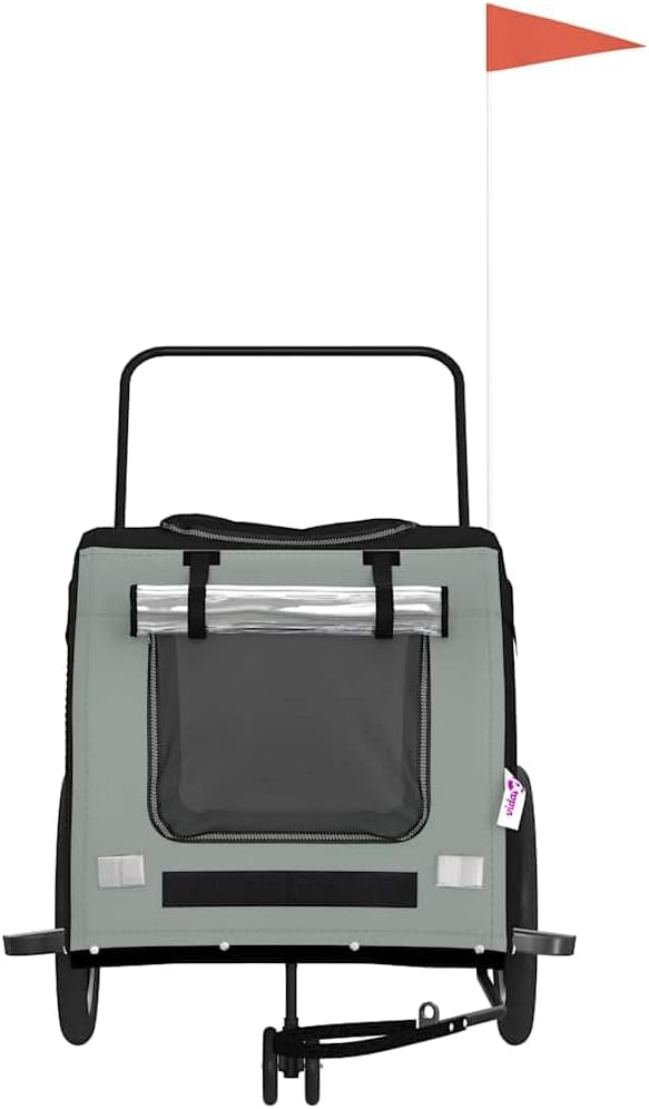 Pet Bike Trailer for Small Dogs, Foldable Bicycle Cargo Trailer with Iron Frame, Oxford Fabric Cabin, Safety Reflectors and Flag, Orange and Gray