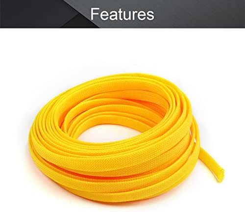 Othmro Length 10m/32.8ft 10mm/0.39in Width PET Expandable Braid Cable Sleeving Flexible Wire Mesh Sleeve Yellow,Protecting Cables from Pets Chewing