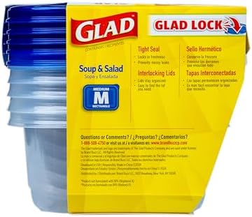 Glad GladWare Medium Rectangle Food Storage Containers, 24 Oz, 5 Count | Airtight, leak-resistant containers for soups, salads, and meal prep; microwave, dishwasher, and freezer safe