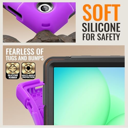 Rugged Protective Case Compatible with Samsung Galaxy Tab A11 Plus/A11 + 11" 2023 SM-X230, Military-Grade Shockproof Cover with 360° Rotating Stand & Built-in Screen Protector (Purple)