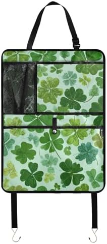 2 Pack Back Seat Car Organizer with Storage Pockets Kick Mats Back Seat Protector Hanging Car Organizer Automotive Seat Back Cover Organizers Green Nature St Patrick Clovers