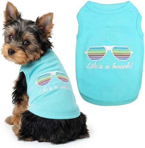 Parisian Pet Beach Dog Shirt – 100% Cotton Shirts for Small Dogs – Sleeveless Pet Vest – Lightweight and Breathable Dogs Apparel – Cute Summer Dog Clothes - Stretchy T Shirts for Pets
