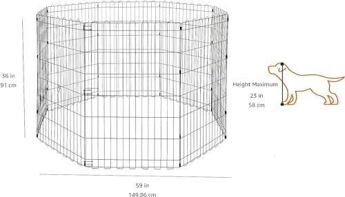 Amazon Basics Portable Foldable Octagonal Metal Exercise Dog Playpen, Indoor/Outdoor Pet Fence, No Door, 8 Panels, Medium, 60 x 60 x 36 inches, Black