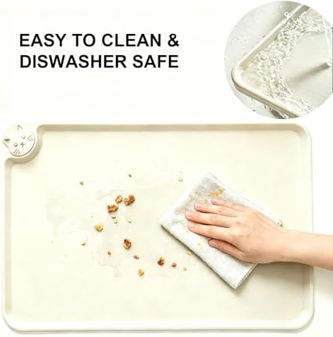 Silicone Pet Feeding Mat, 19"x12" Silicone Placemat for Dog Cat Food Water Bowl, Raised Edge Waterproof Under Sink Mats for Kitchen Drawer Shelf, Spill Proof Mat to Protect Floors