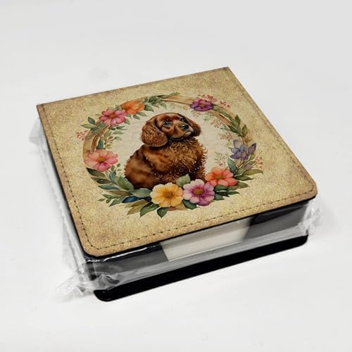 Caroline's Treasures American Water Spaniel and Flowers PU Leather Note Paper Holder with Artist-Designed Cover, Desk Accessory, Office Gift