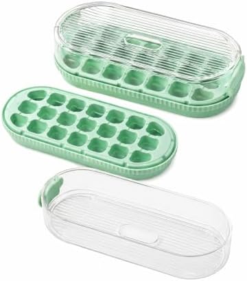 21 Cubes Press Ice Cube Tray with Lid and Storage Bin Easy Release | Fill without opening cover, PP+TPE+PET stackable odorless ice maker box for cocktail whiskey, mint green, 9.4x4.1x2.6 in
