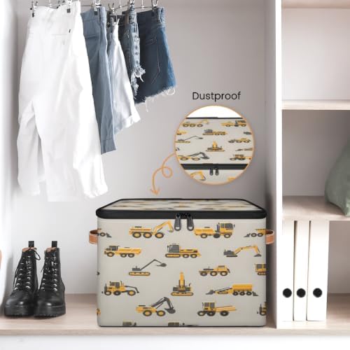 Excavator Truck Car Storage Box with Zipper Lid | Collapsible, Fabric, Storage Bin, Handle, Large, Closet Organizer, Containers, Bedroom, Home, Cute Truck Excavator