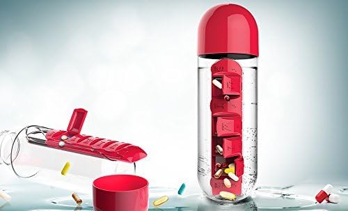 Asobu Combine Daily Pill Box Organizer with Water Bottle, 20 oz, (Red)