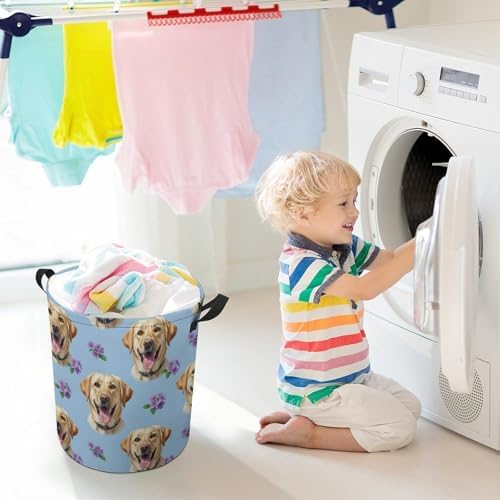 Collapsible Clothes Basket with Handles Floral Yellow Labrador Dog Pet Painting, Large Waterproof Laundry Hamper for Toy, Towel, and Home Organization