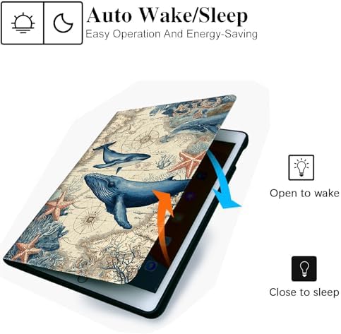 for Microsoft Surface Pro 11/10/9-13" 2024/2022 Tablet Case,Auto Wake/Sleep,Adjustable Stand Protective Cover - Nautical Whale