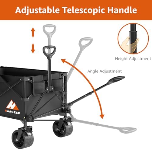 Collapsible Wagon Cart with Wheels Foldable - Folding Utility Heavy Duty Wagons Carts for Grocery Sports Garden Shopping Camping Wheelbarrows (Black200L)