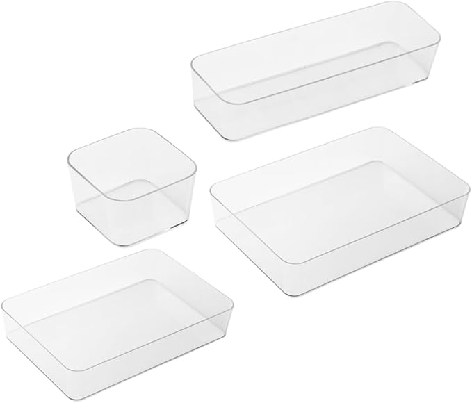 1Set Clear Drawer Organizer Set Sturdy Pet Storage Dividers for Kitchen Bathroom Dresser Office Multi Clear Organizers for Cosmetics Jewelry Stationery More
