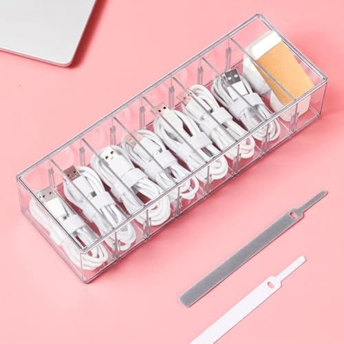 Cord Organizer Case with 8 Slots for Cable Storage and Charger Organization, Pet Material with Cover, Cord Hider Box for Neat and Tidy Cable Management