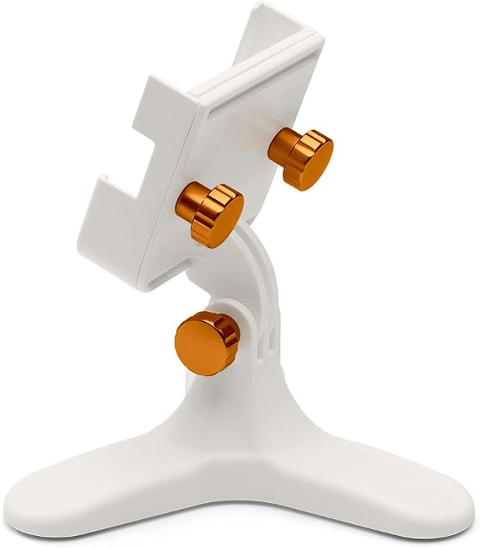 WeatherTech DeskFone Two View in White - Adjustable, Universal Cell Phone Holder Mount Stand for Desk, Counter, Table - Tripod Design for iPhone & Smartphone Charging - Orange Metal Knobs