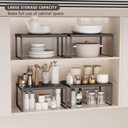 Kitchen Counter Oganizer Stackable Cabinet Organizer Shelf Riser, Spice Rack for Countertop, Pantry Organizers and Storage, Heavy Duty Kitchen Counter Shelves for Seasonings,Bowls (3 Pack, Black)