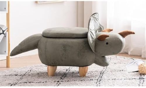 Home 2 Office Dinosaur Ottoman with Storage for Bedroom, Playroom, Nursery or Recreation Room Decor, Soft Animal-Shaped Ottoman with Wooden Legs