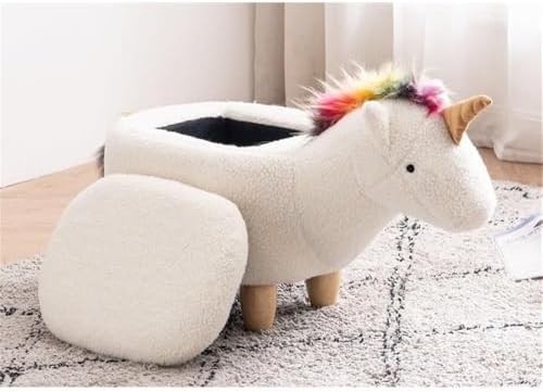 Home 2 Office Unicorn Ottoman with Storage for Bedroom, Playroom, Nursery or Recreation Room Decor, Soft Animal-Shaped Ottoman with Wooden Legs