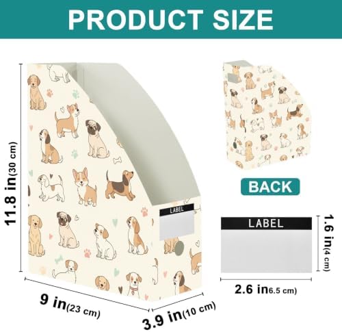 SPRIPORT Cartoon Pets Dogs Paw Pattern Water Resistant PP Magazine File Holder Organizer for Desk, Foldable Storage Rack for Library School Office Document Sorter with Labels 23x30x10cm (3 Pack)